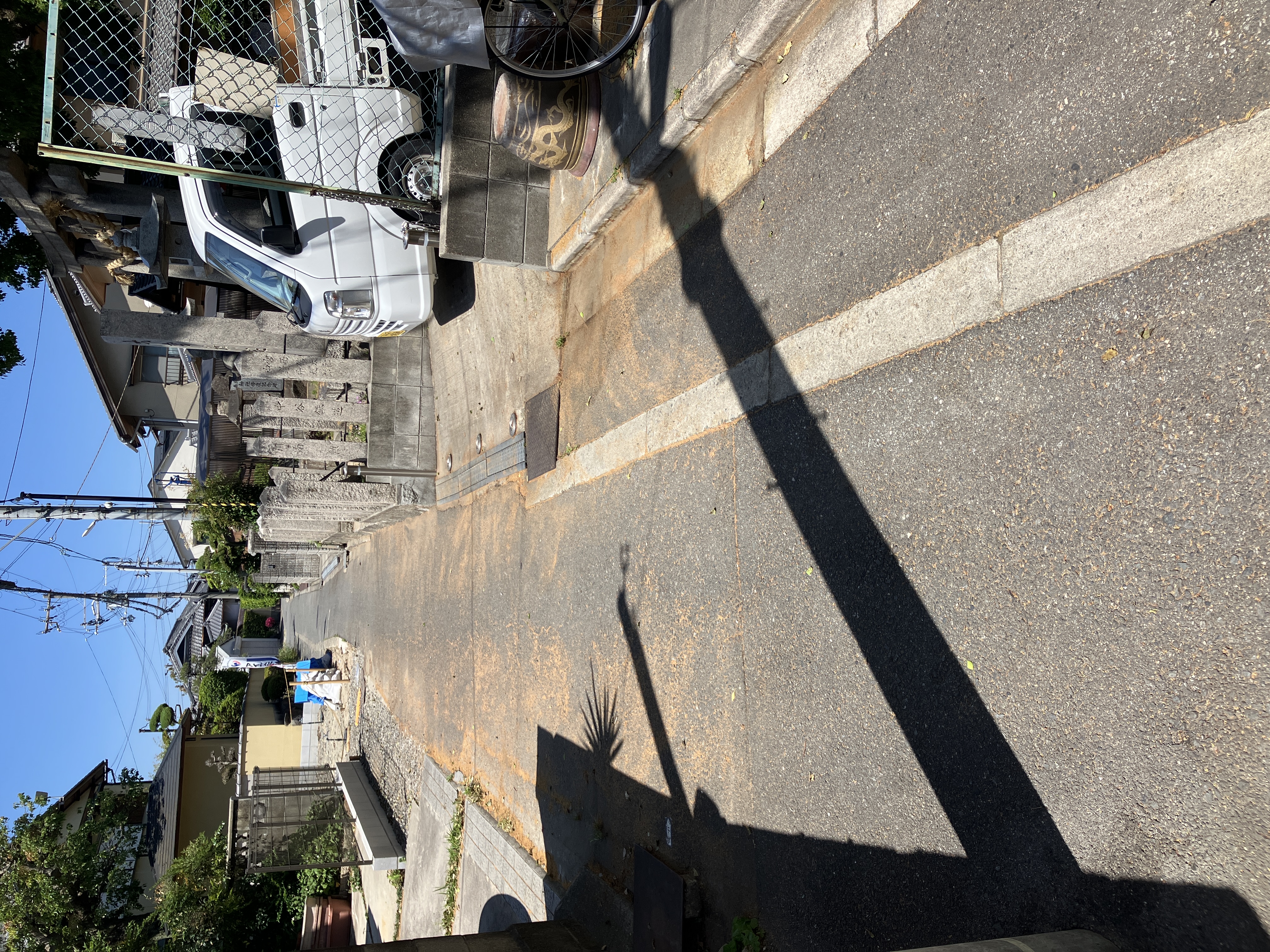 道路に落ちた花びらをちりとりで回収