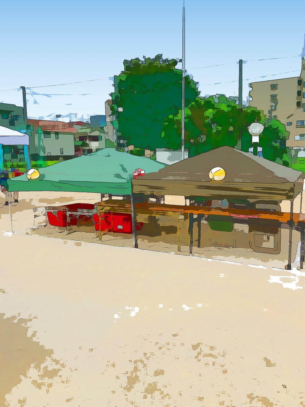盆踊り会場のテント設営
